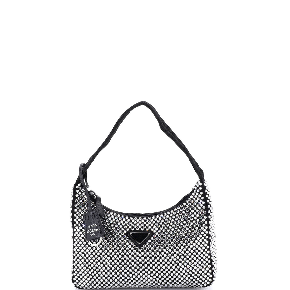 Prada PRADA Re-Edition 2000 Hobo Crystal Embellished Satin Mini