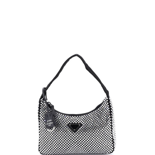 PRADA Re-Edition 2000 Hobo Crystal Embellished Satin Mini