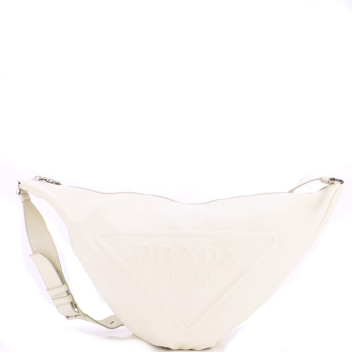 Prada PRADA Triangle Logo Zip Messenger Leather Large
