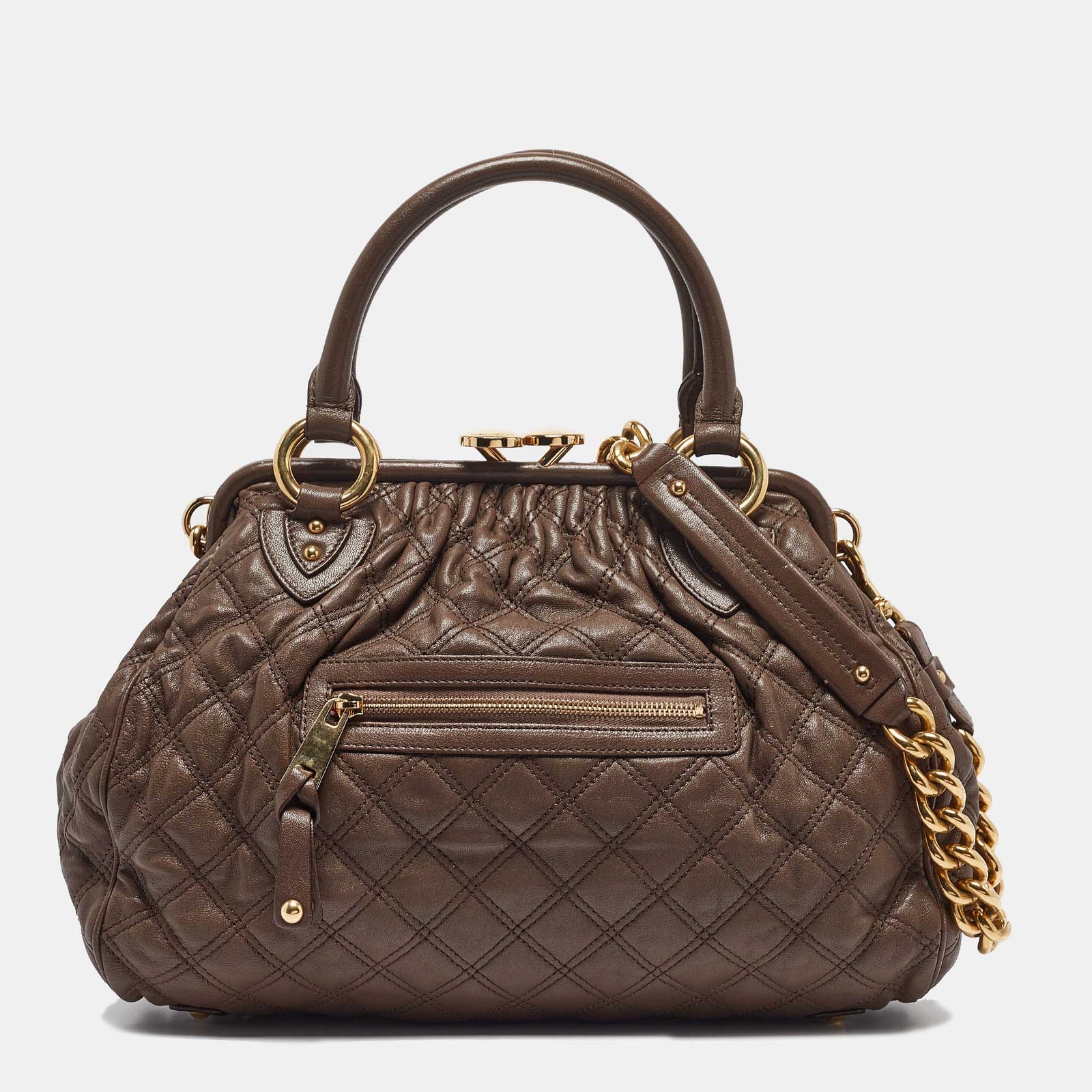 Marc Jacobs Dark Brown Quilted Leather Stam Satchel