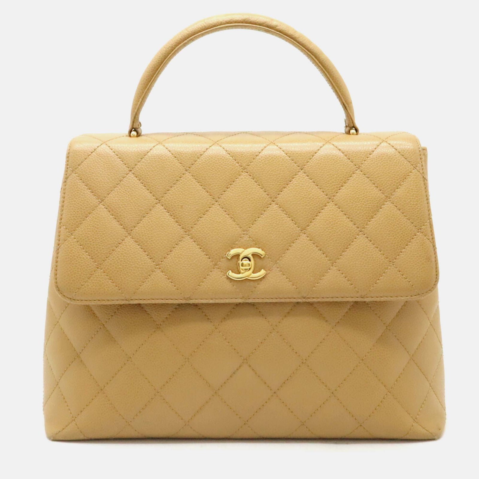 Chanel Beigefarbene Coco Mark-Handtasche aus Matelassé-Kaviarleder