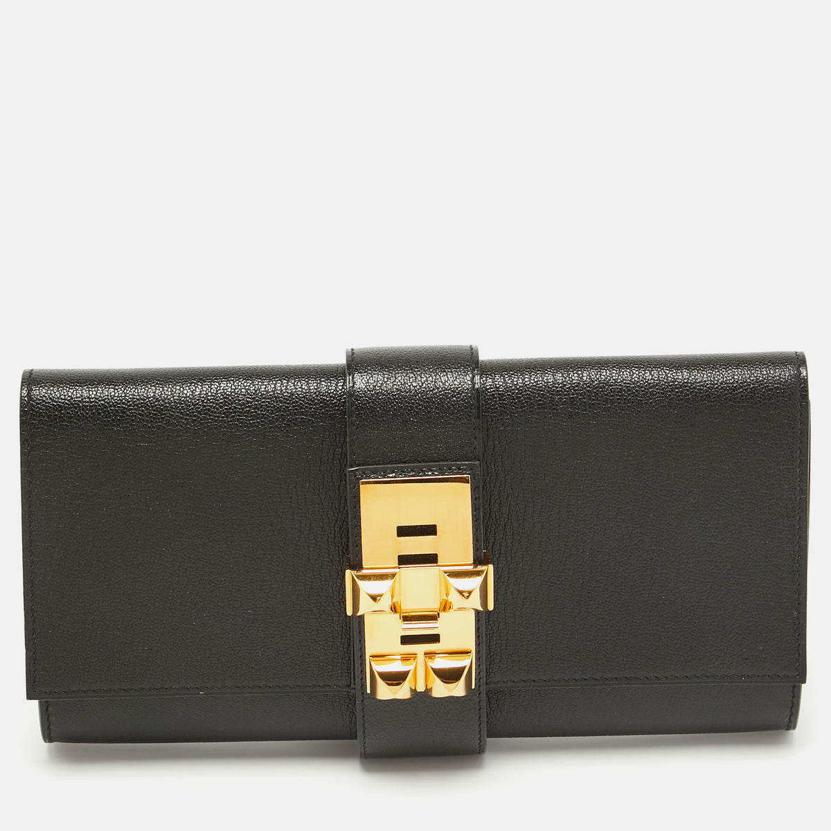 Hermès Noir Chevre Mysore Leather Medor 23 Clutch