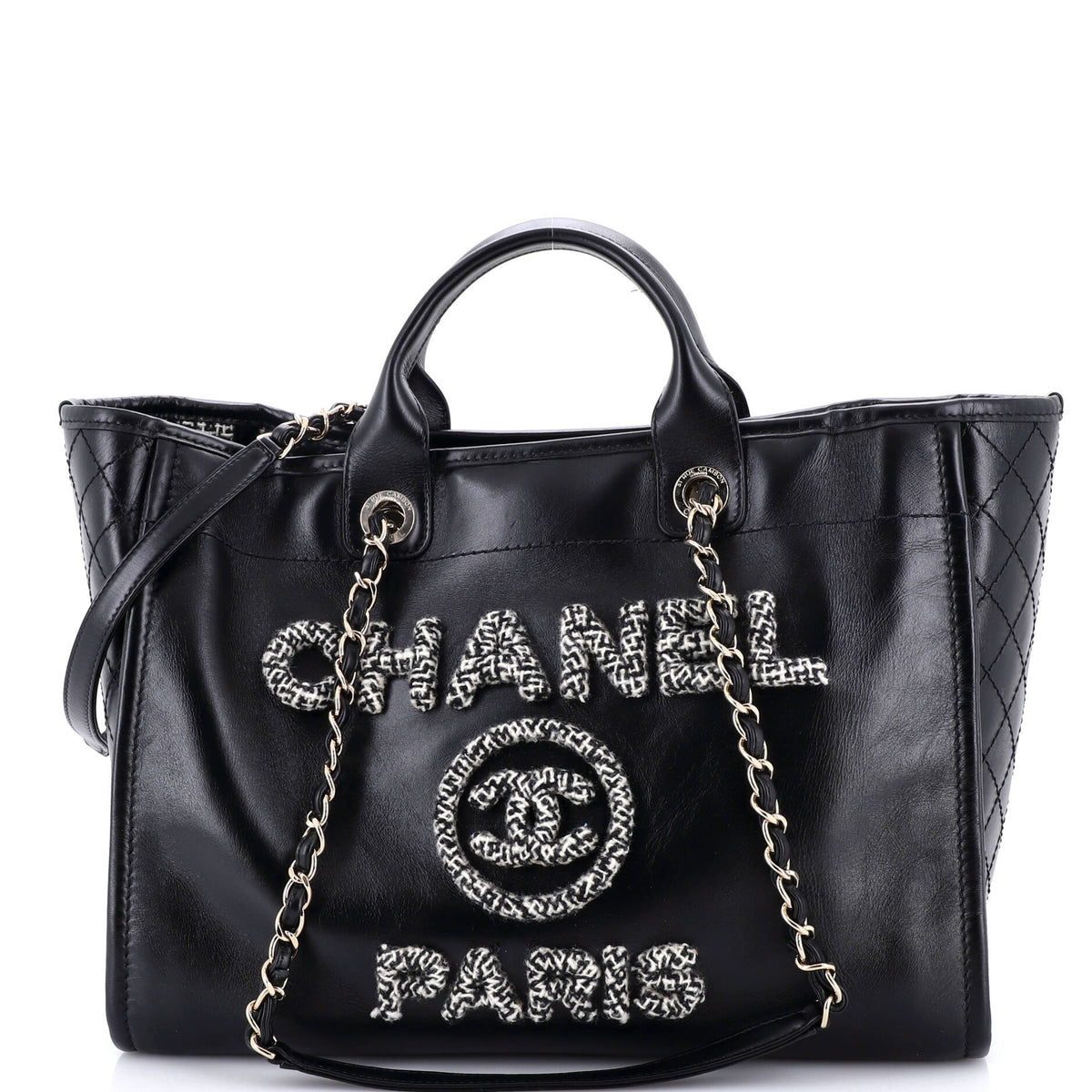 Chanel CHANEL Deauville Tote Embellished Shiny Calfskin Medium