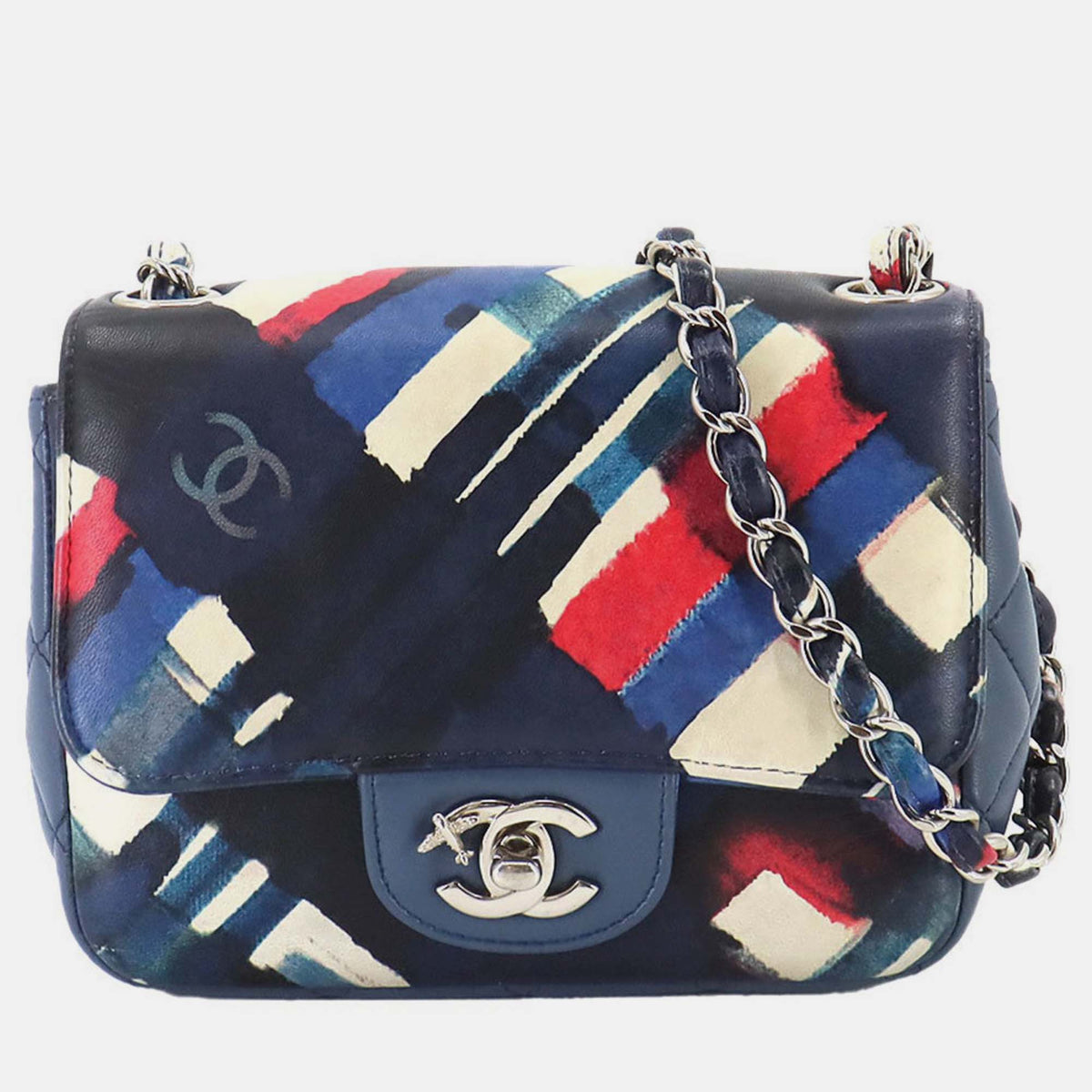 Chanel Blue White Red Silver Leather Air Line Matelasse Chain Shoulder Bag