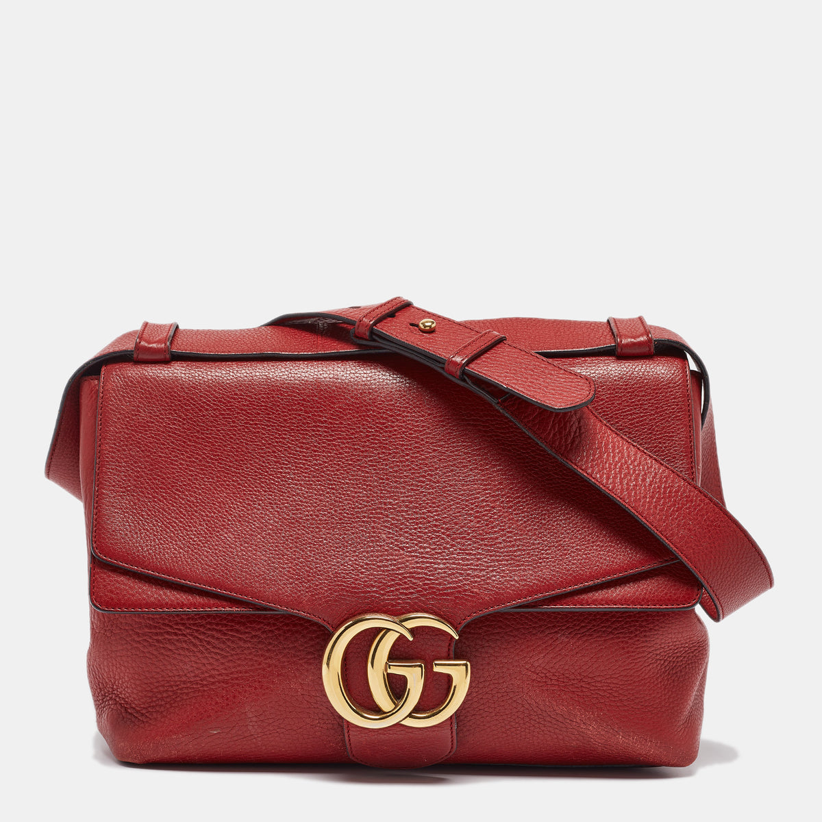 Gucci Red Leather Large GG Marmont Shoulder Bag