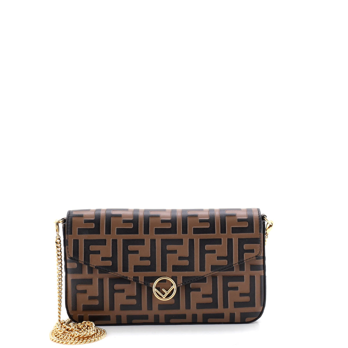Fendi FENDI F is Envelope Clutch on Chain Zucca Embossed Leather