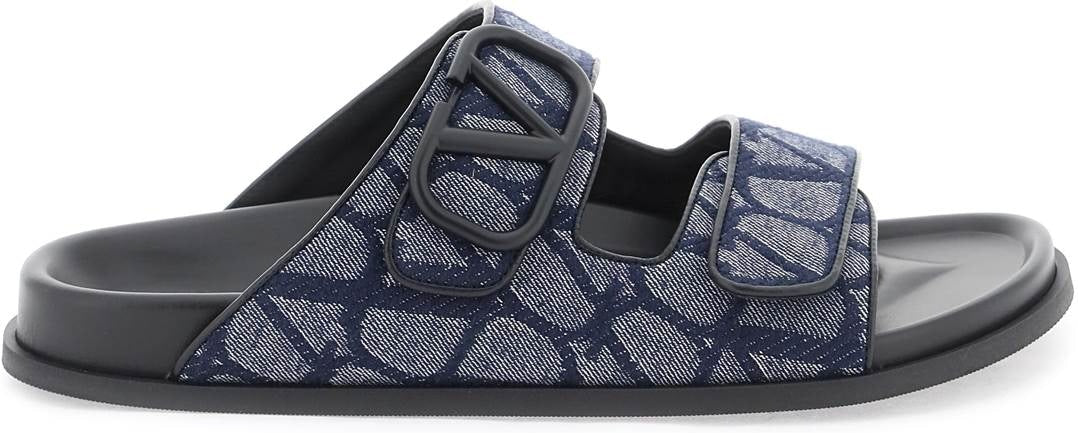 Valentino Garavani Men's Denim Vlogo Toile Iconographe Slides in Blue | Size 42 | 4Y2S0G80QMR
