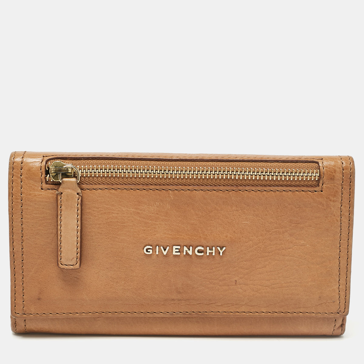 Givenchy Brown Leather Front Zip Continental Wallet