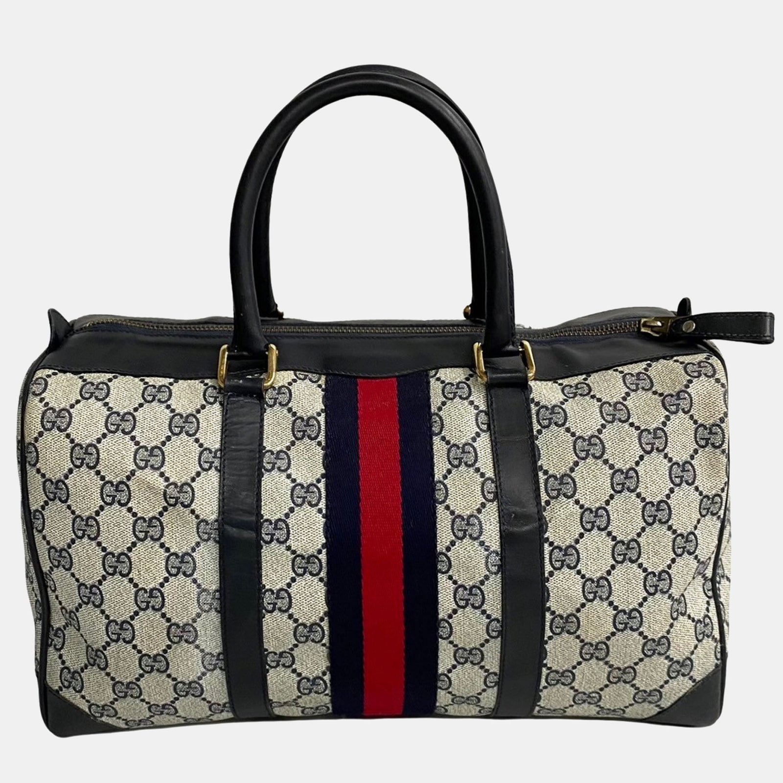 Gucci Sac cartable vintage en toile noire GG en toile Sherry Line