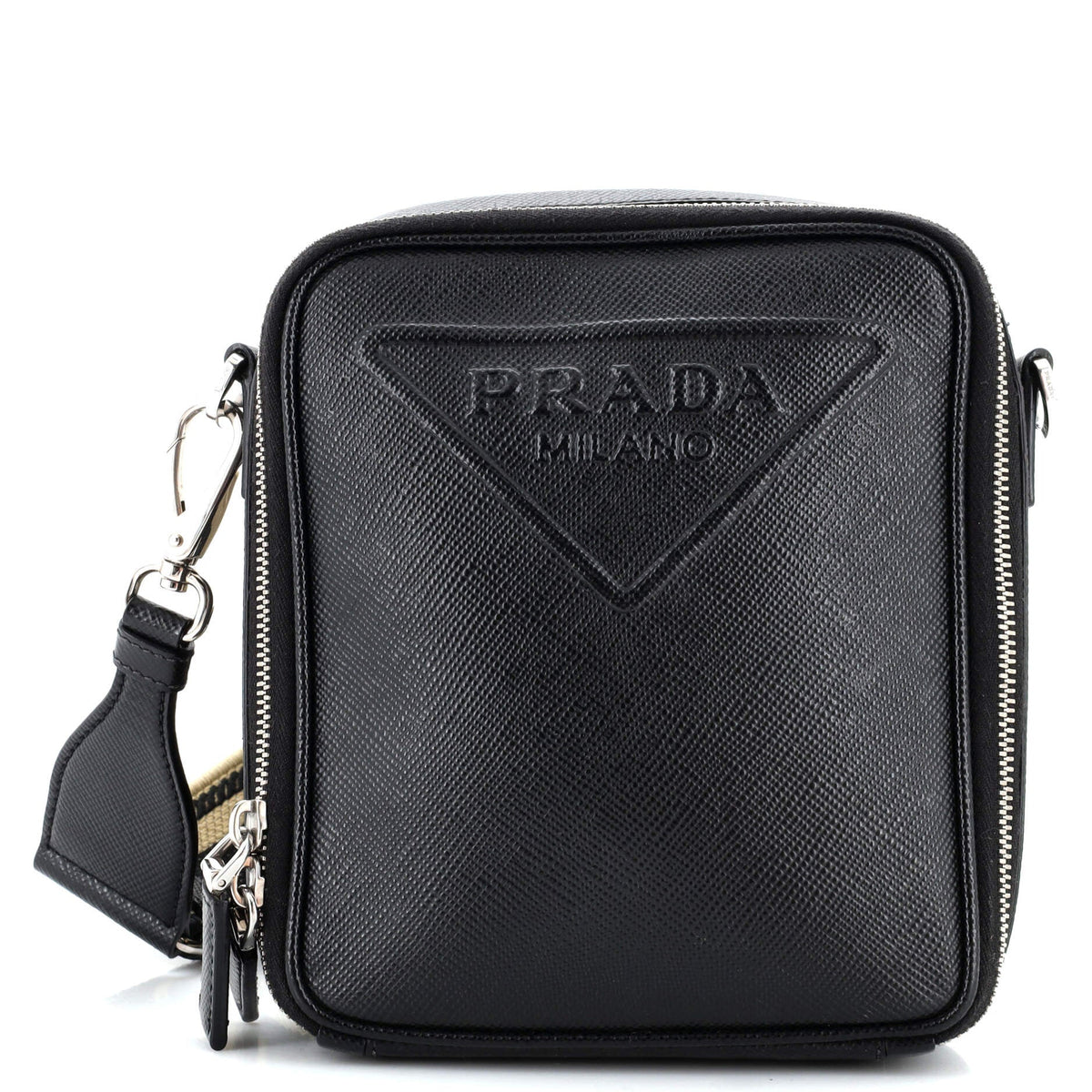 Prada PRADA Vertical Zip Around Logo Shoulder Bag Saffiano Leather