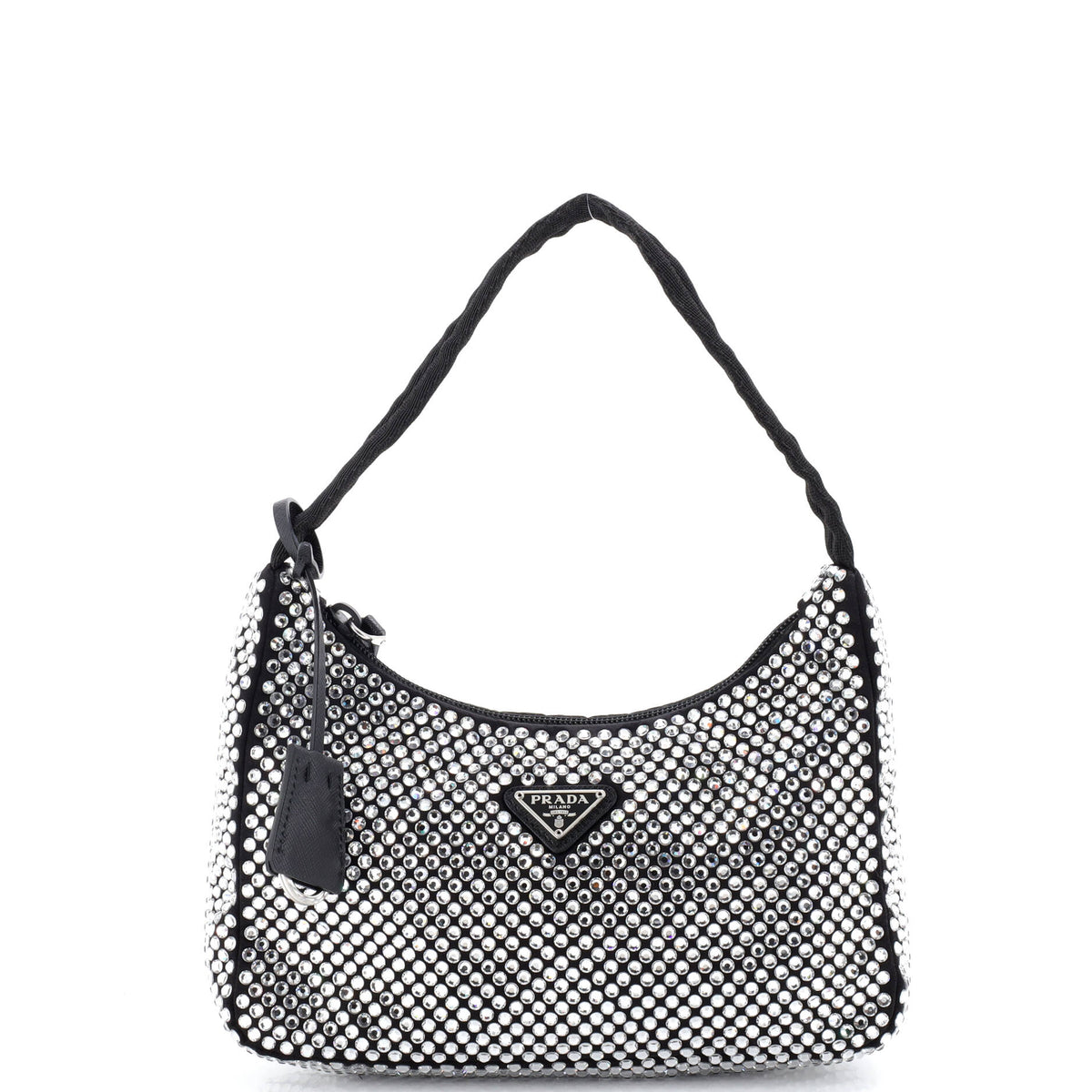 Prada PRADA Re-Edition 2000 Hobo Crystal Embellished Satin Mini