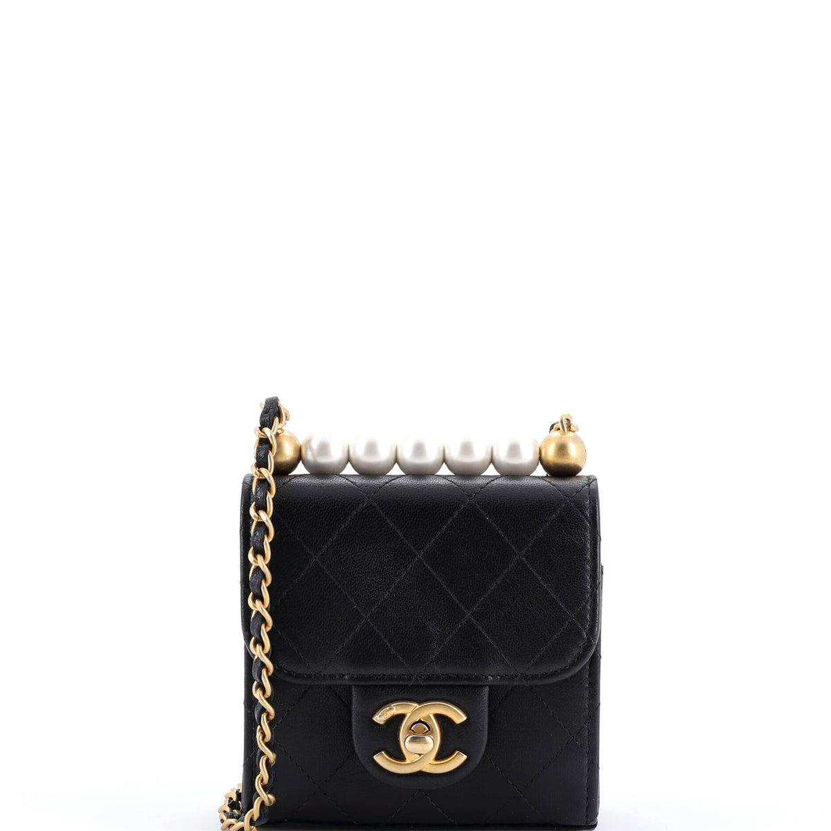 Chanel CHANEL Chic Pearls Flap Clutch with Chain Quilted Goatskin Mini