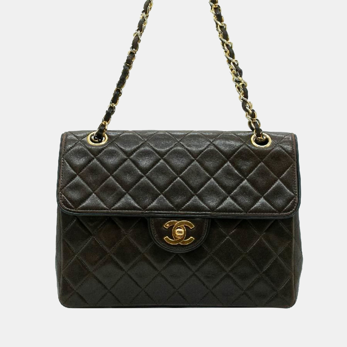 Chanel Brown Gold Leather Chain Bag