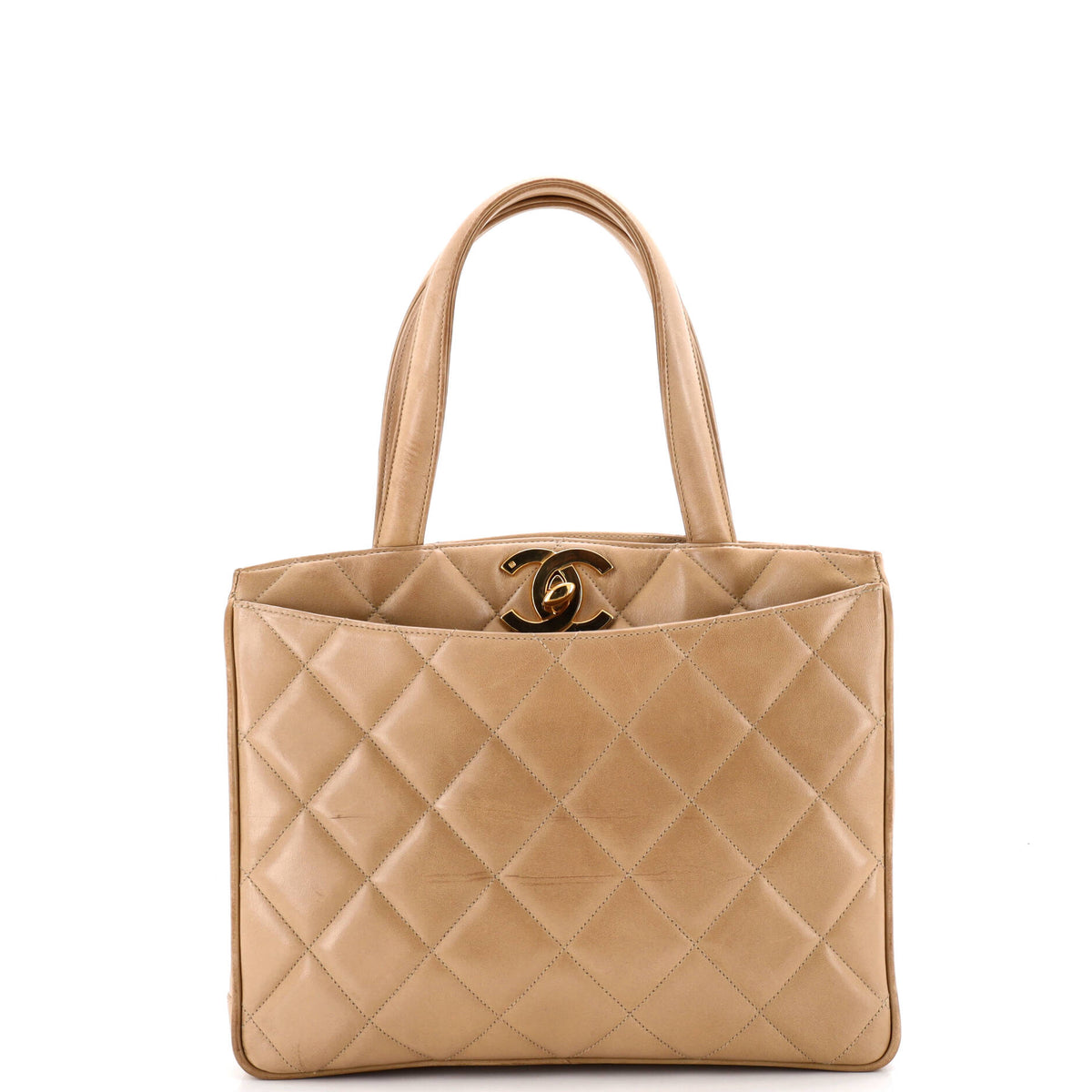 Chanel CHANEL Vintage CC Lock Pocket Tote Quilted Lambskin Small