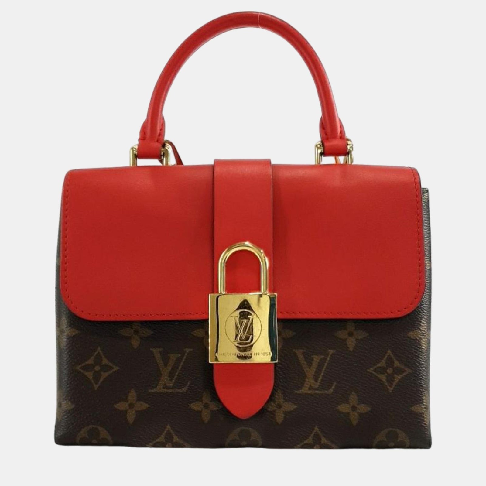 Louis Vuitton Sac à poignée supérieure Locky BB en toile monogrammée rouge/marron et Coquelicot