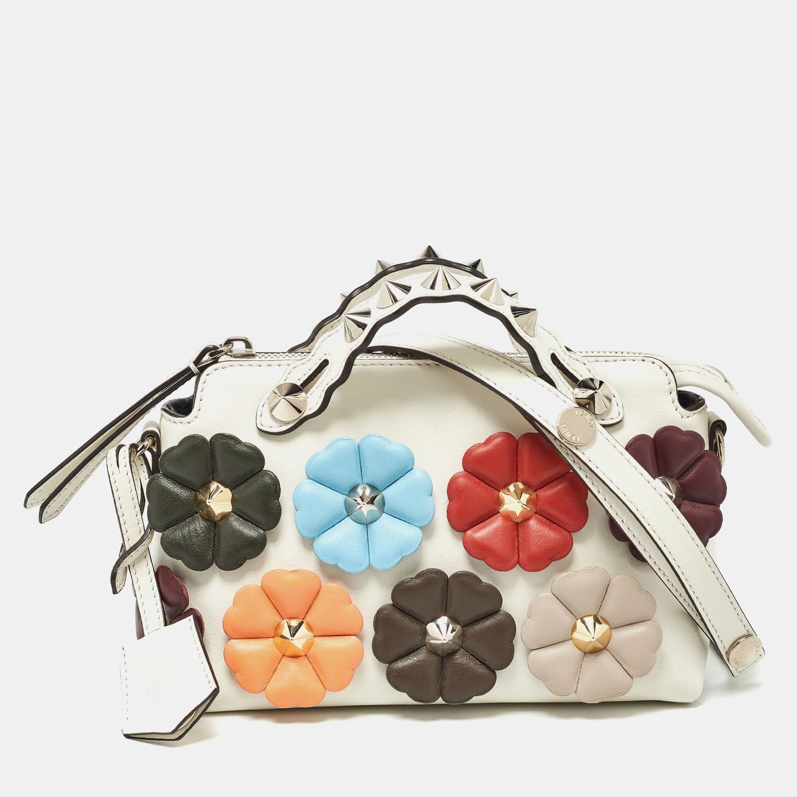 Fendi Off White Leather Mini By The Way Flowerland Crossbody Bag