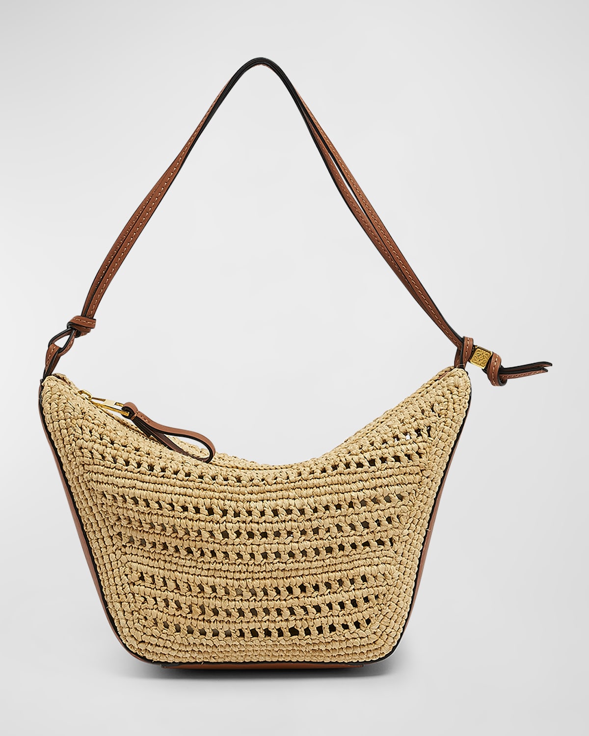 Loewe x Paula's Ibiza Hammock Mini Hobo Bag in Raffia with Leather Strap