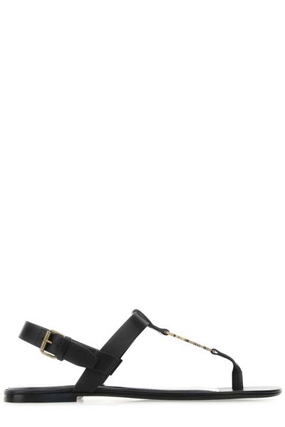 Saint Laurent Men's Raffia Cassandra Logo Sandals in Black | Size 40 | 735072DWETT