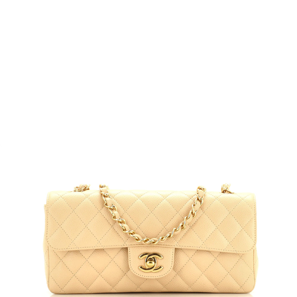 CHANEL Classic Single Flap Bag Quilted Caviar East West