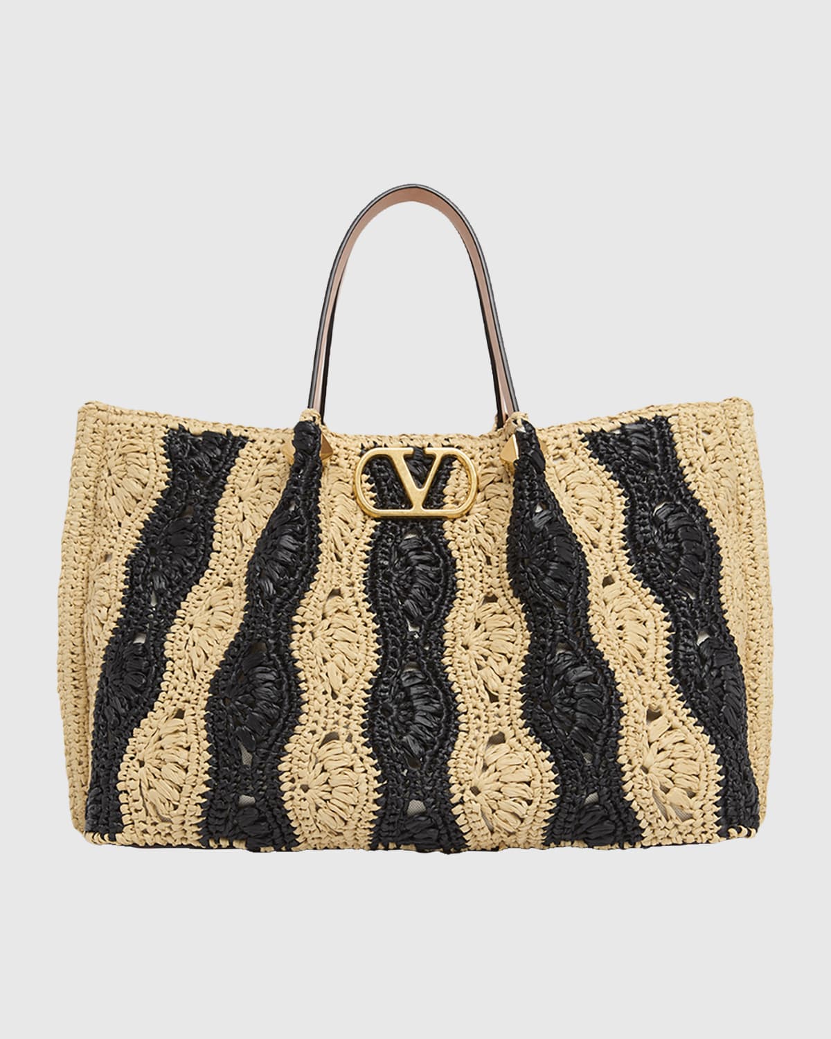 Valentino Medium Wavy Striped Viscose Raffia Tote Bag