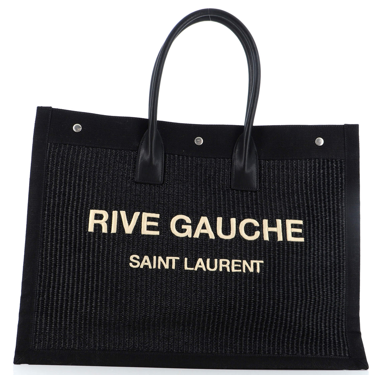 Saint Laurent Rive Gauche Shopper Tote Raffia with Canvas Large
