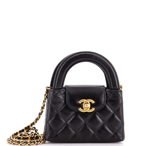 CHANEL Kelly Top Handle Shopping Bag Quilted Shiny Aged Calfskin Nano