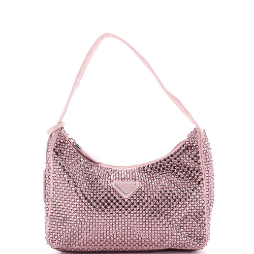 PRADA Re-Edition 2000 Hobo Crystal Embellished Satin Mini