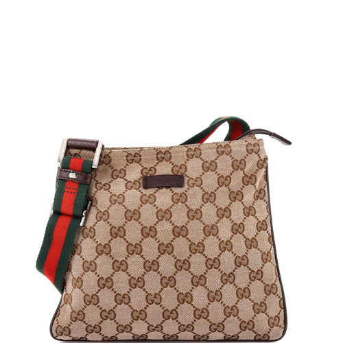 GUCCI Web Strap Zip Messenger Bag GG Canvas Small