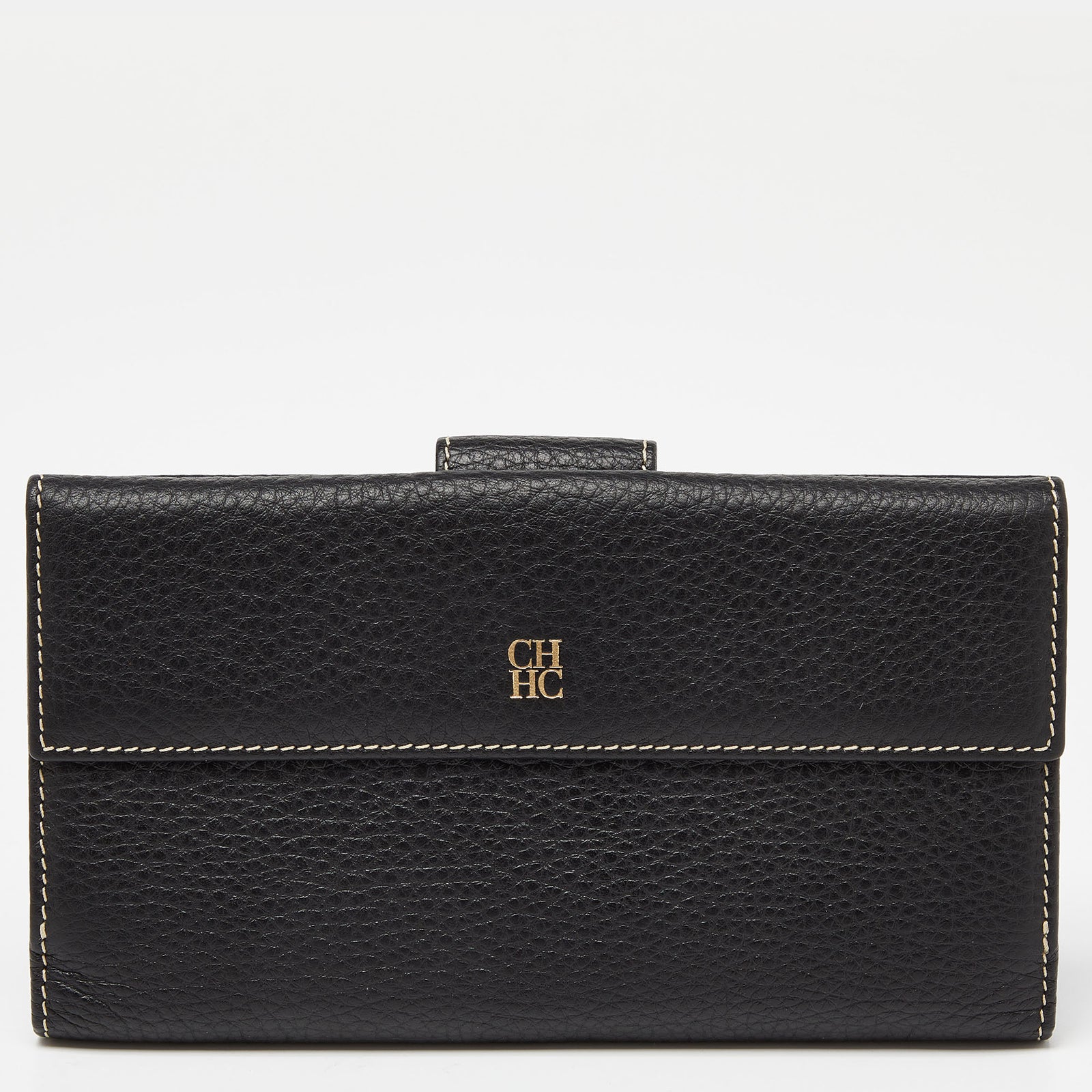 Ch Carolina Herrera Black Leather Continental Wallet