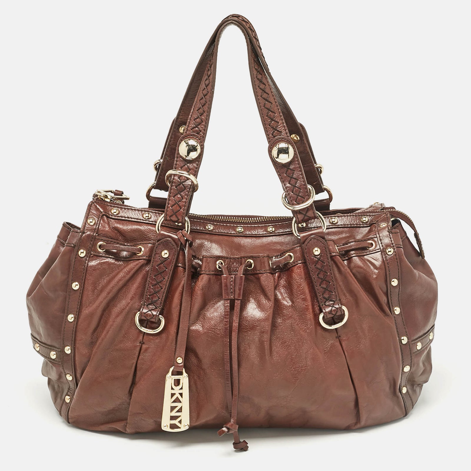 DKNY DKNY Dark Brown Leather Studded Drawstring Tote