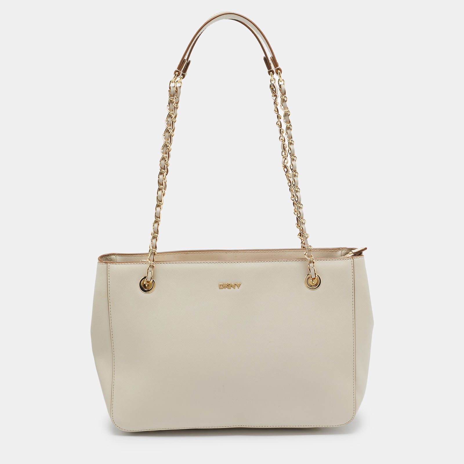 DKNY DKNY Ivory Leather Top Zip Chain Tote