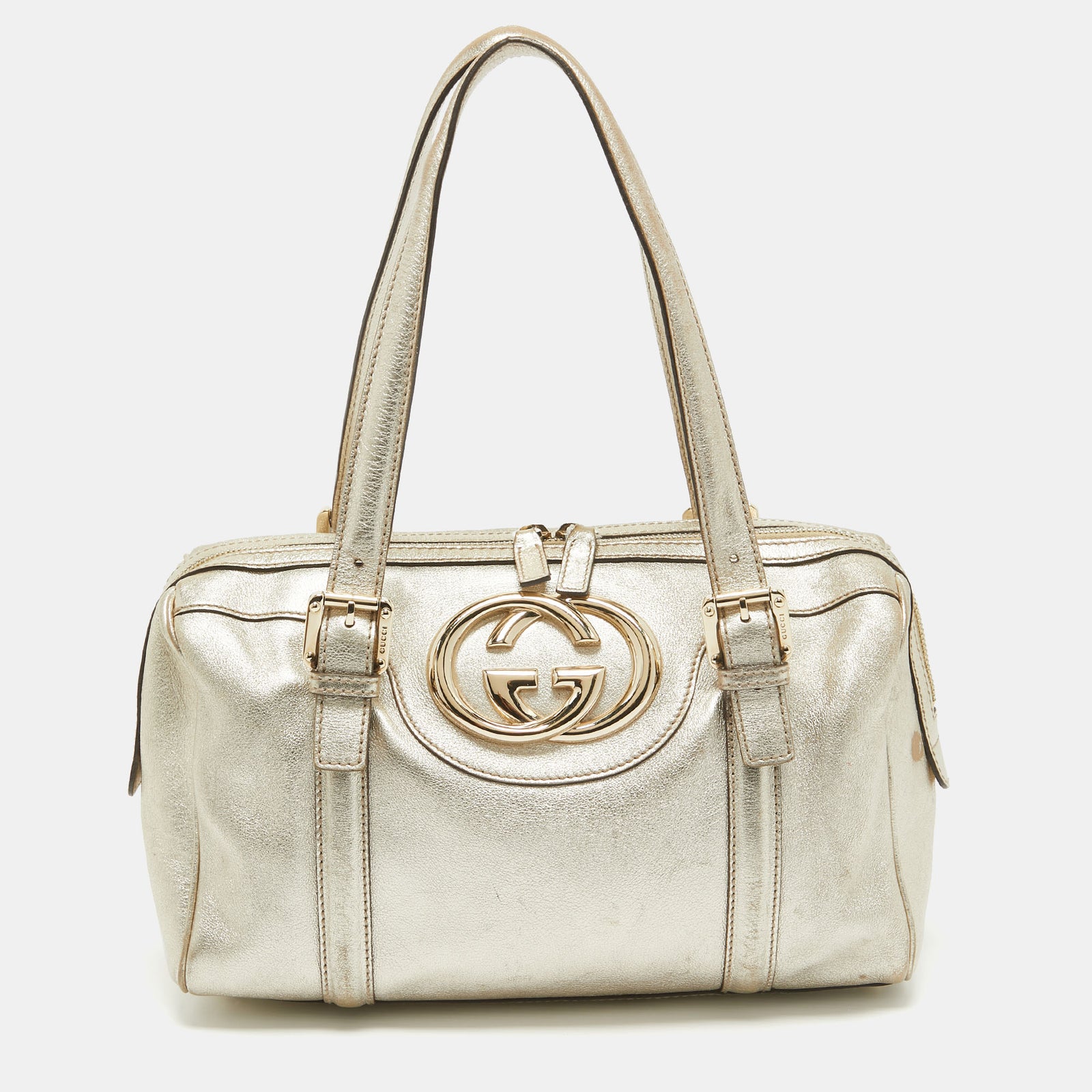 Gucci Britt Boston Tasche aus goldenem Leder