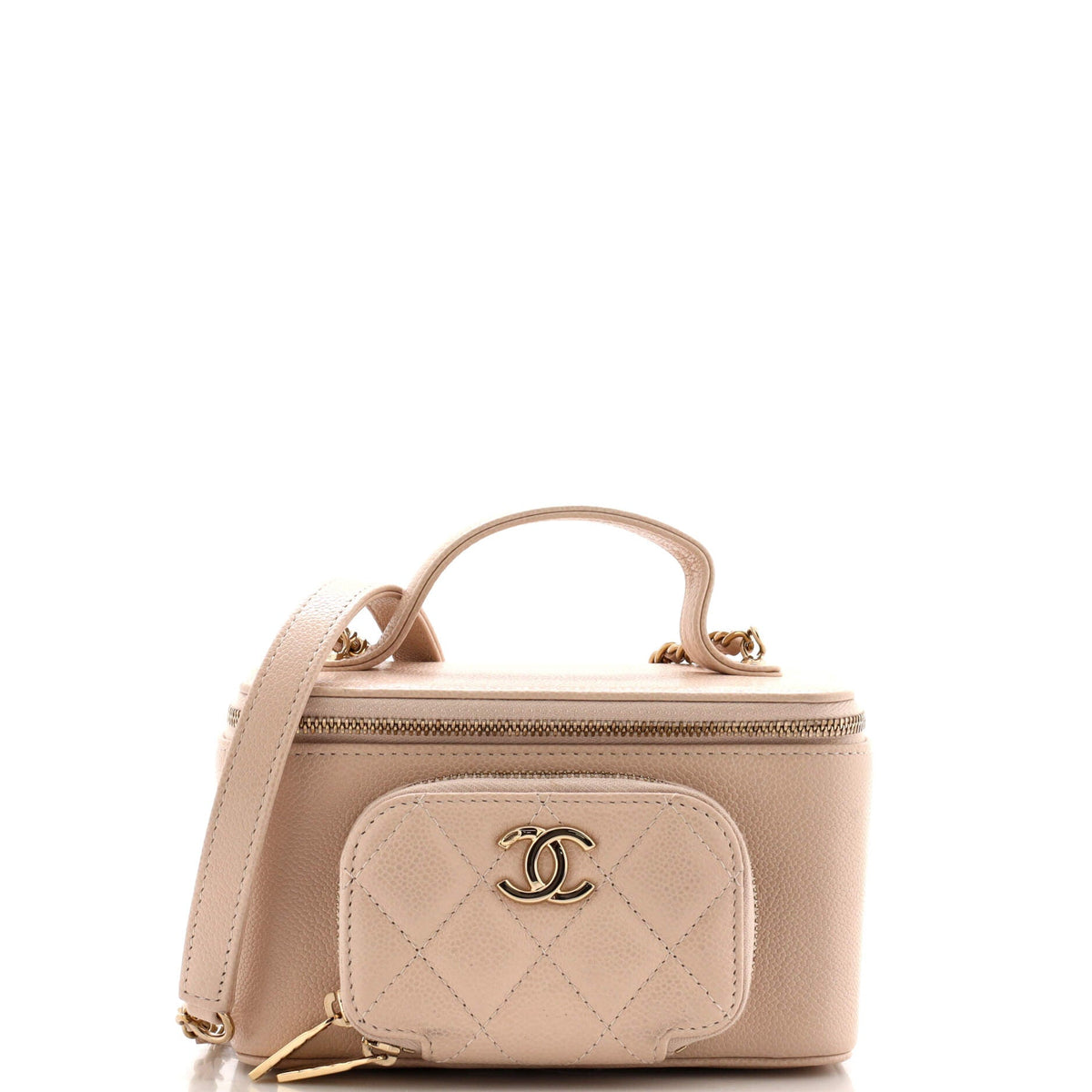 Chanel CHANEL Business Affinity Top Handle Vanity Case with Chain Quilted Caviar Small