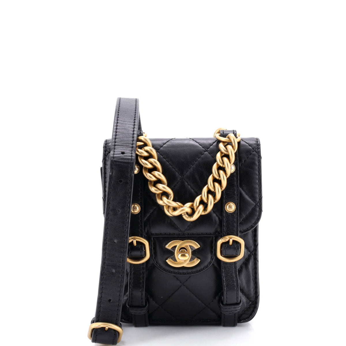 Chanel CHANEL City School Flap Messenger Bag Quilted Aged Calfskin Mini