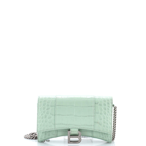 Hourglass Chain Wallet Crocodile Embossed Leather