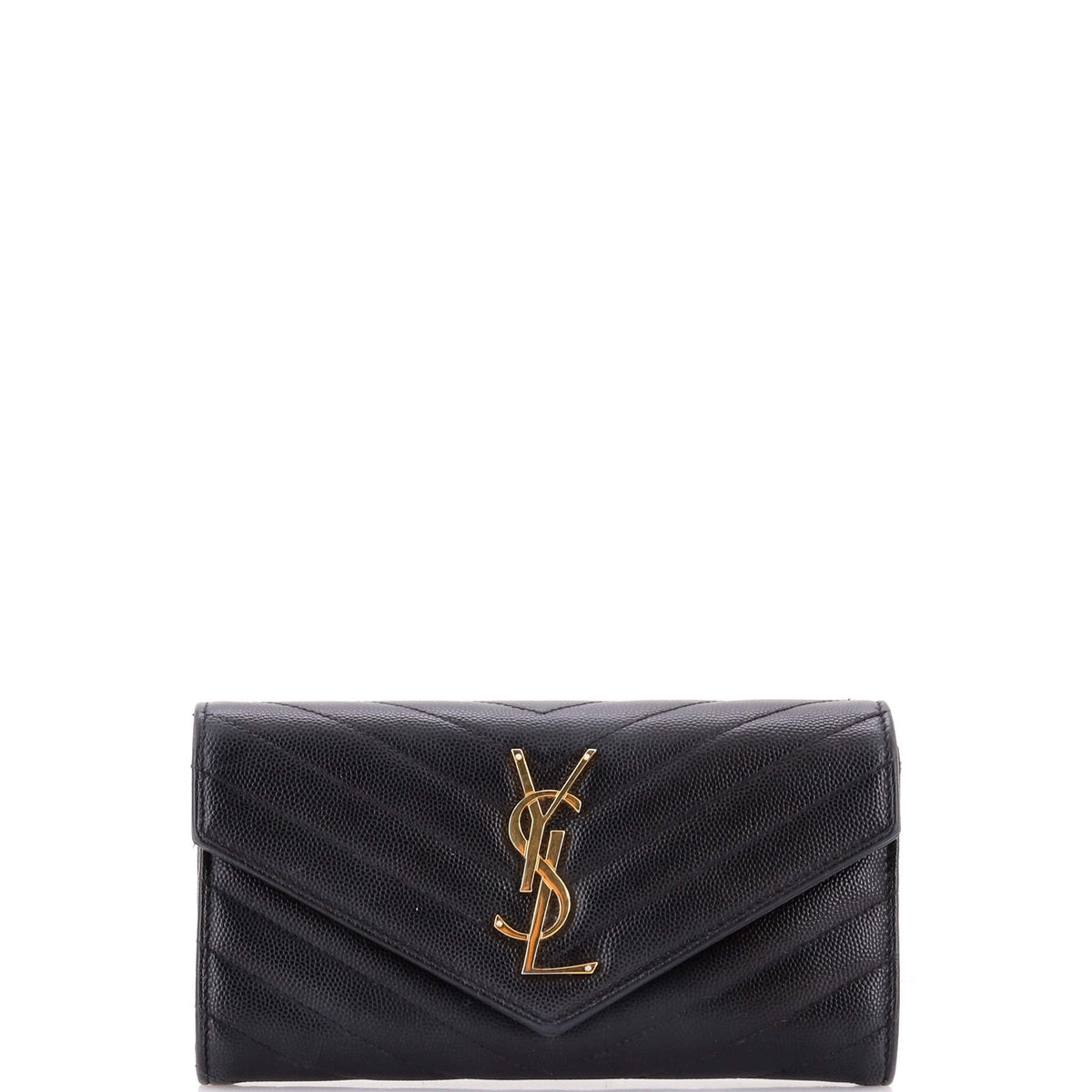 Saint Laurent Classic Monogram Flap Wallet Matelasse Chevron Leather Large