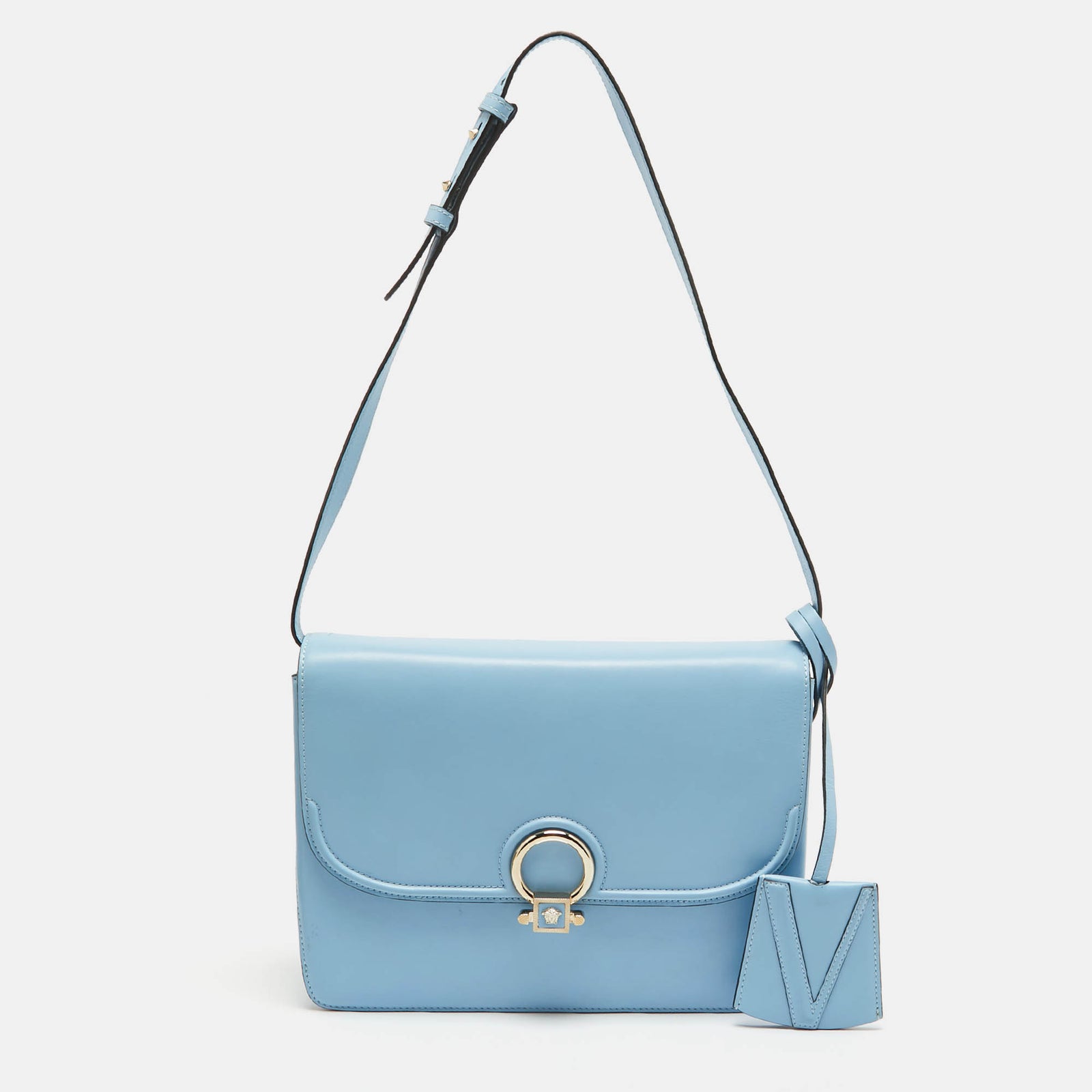 Versace Light Blue Leather DV One Shoulder Bag