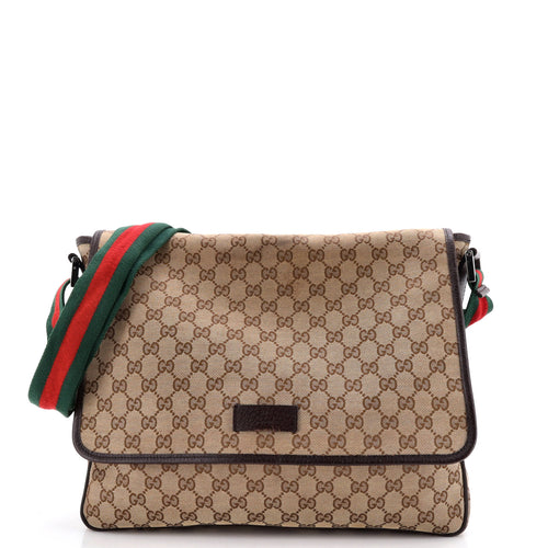 GUCCI Web Strap Flap Messenger GG Canvas Medium