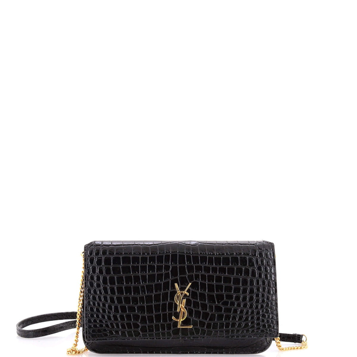 Saint Laurent Classic Monogram Phone Holder Shoulder Bag Crocodile Embossed Leather