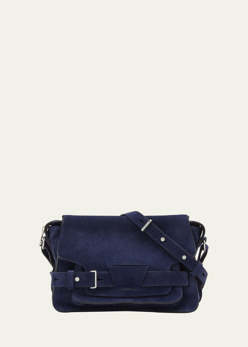 Beacon Zip Suede Saddle Shoulder Bag