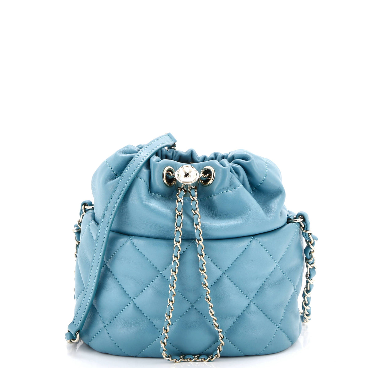 Chanel CHANEL CC Pearl Drawstring Bucket Bag Quilted Lambskin Small