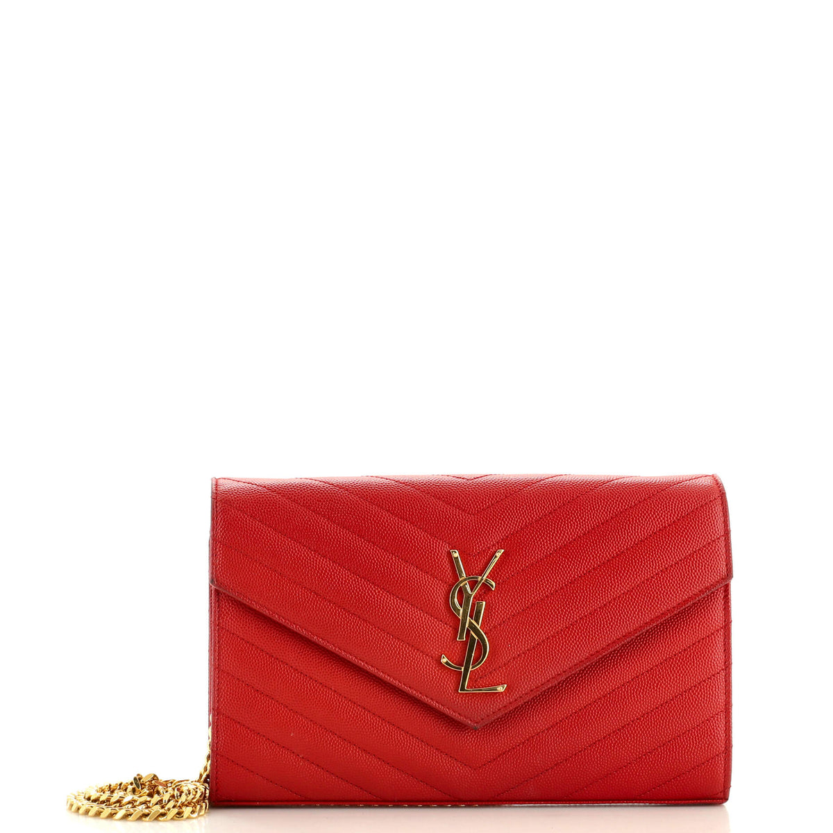 Saint Laurent Classic Monogram Wallet on Chain Matelasse Chevron Leather Medium