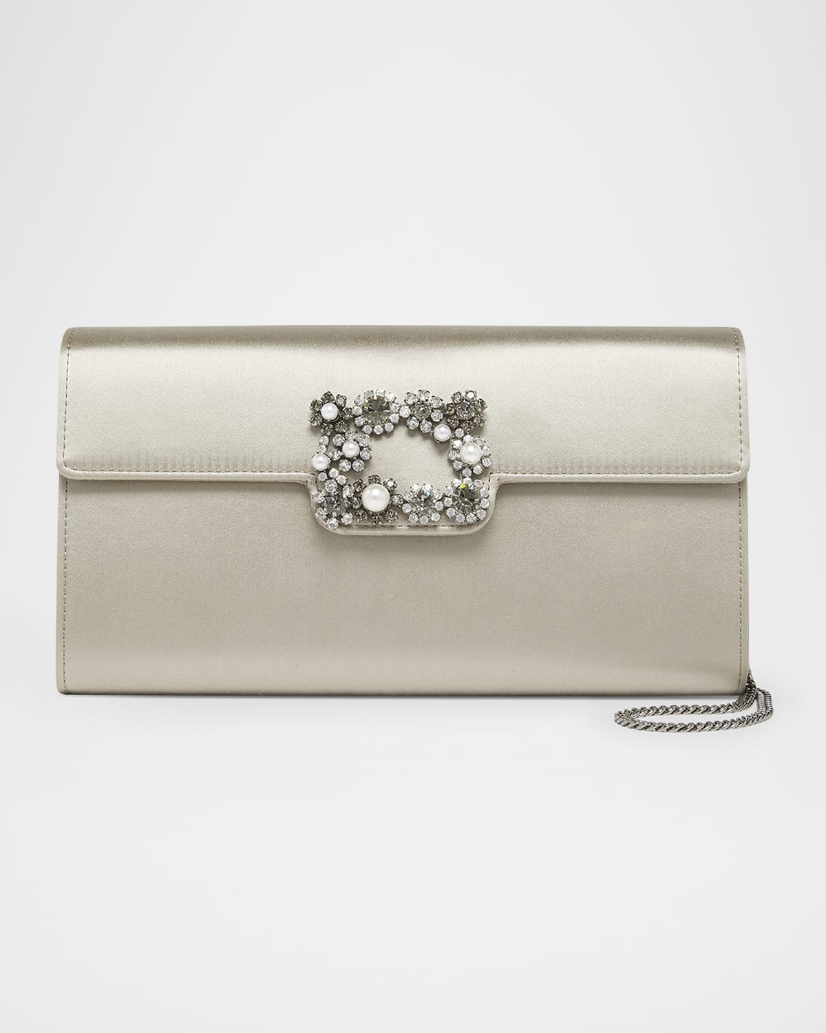 Roger Vivier Flower Buckle Satin Envelope Flap Bag