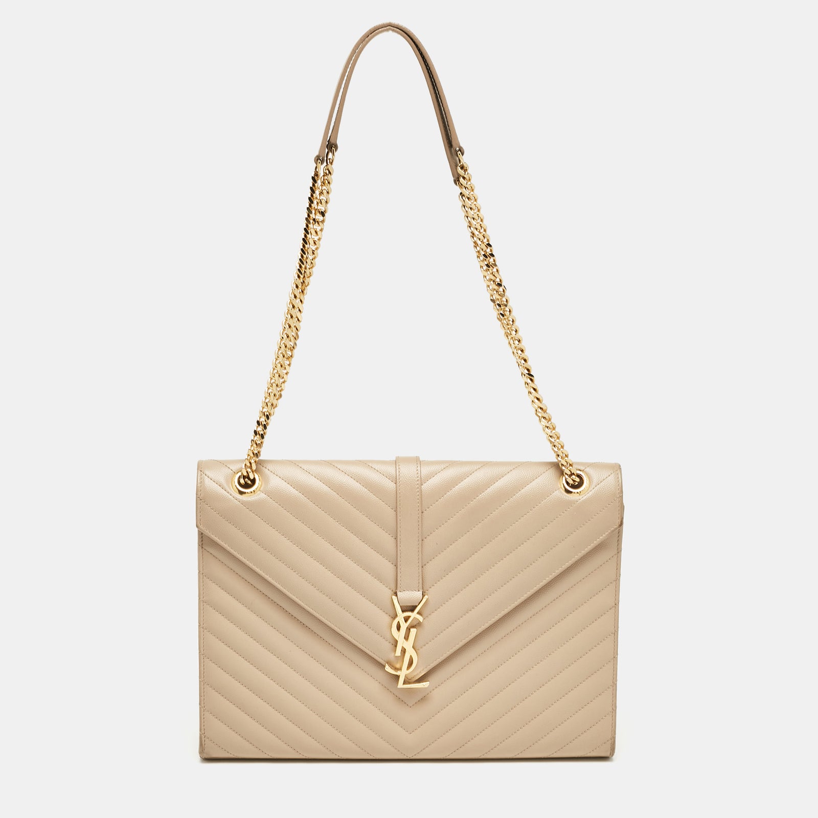 Saint Laurent Paris Saint Laurent Beige Chevron Leather Large Monogram Envelope Shoulder Bag