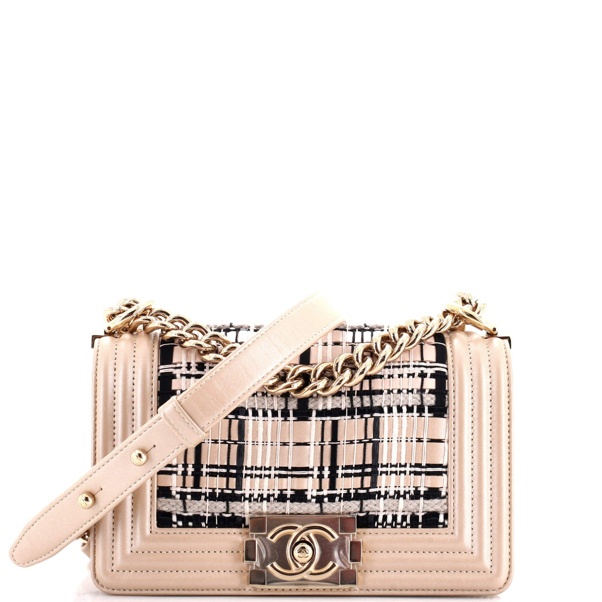 Chanel CHANEL Boy Flap Bag Woven Leather and Tweed Small