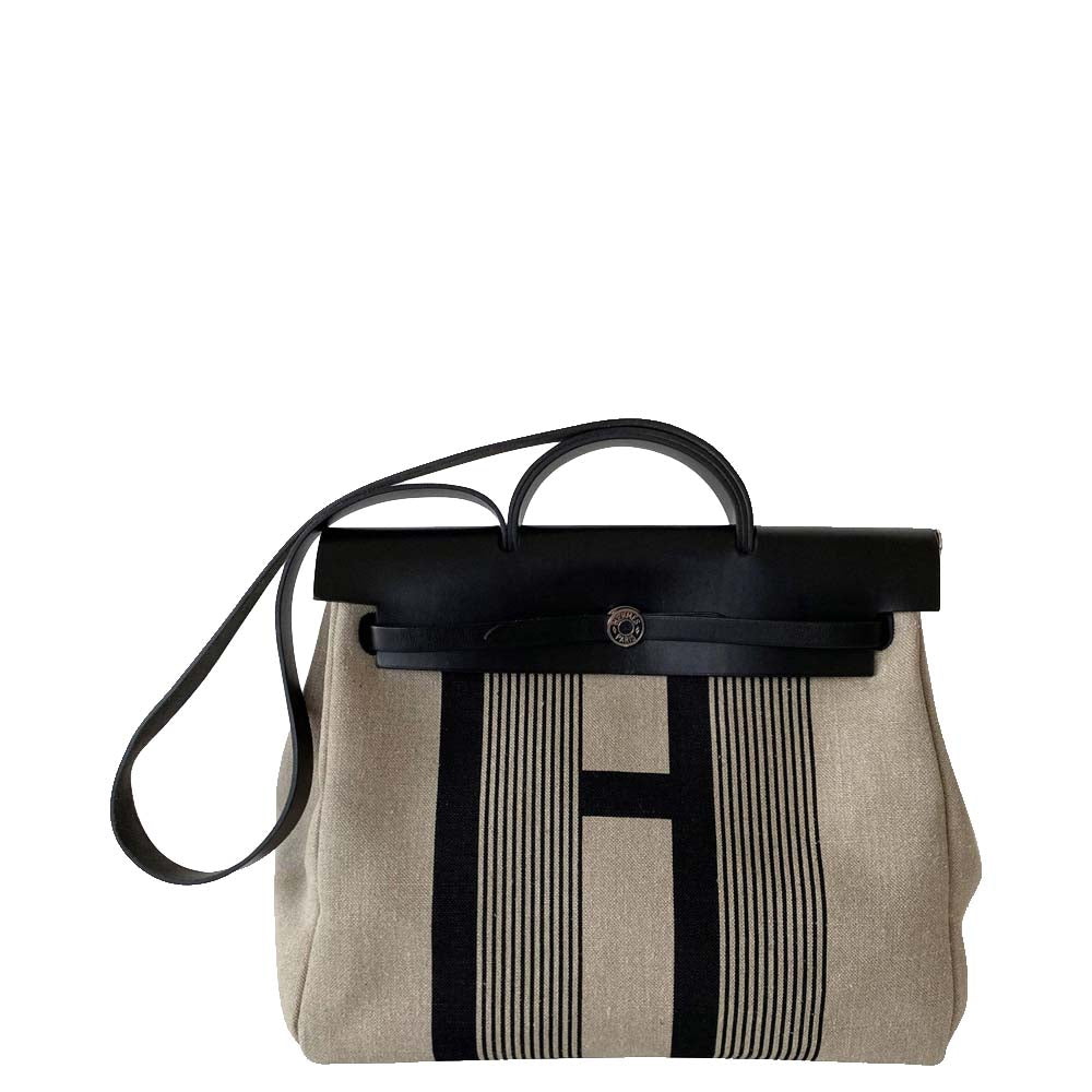 Hermès Beige/Black Canvas Herbag Zip 39 Tote Bag