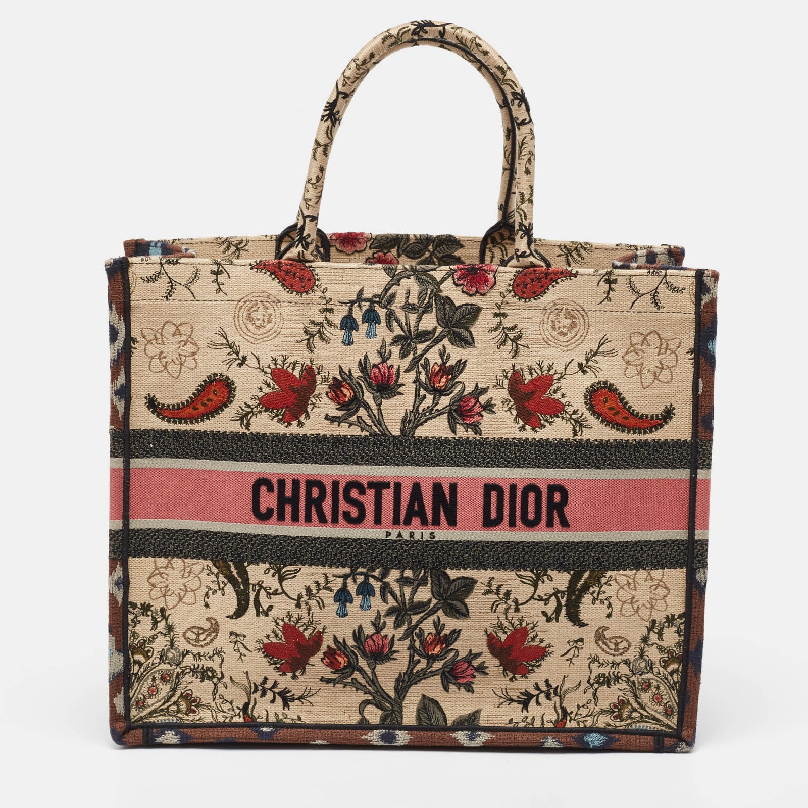 Dior Große Büchertasche aus Canvas mit bunten Blumenstickereien