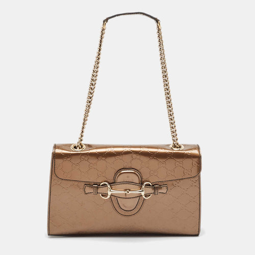 Bronze Guccissima Patent Leather Medium Emily Chain Shoulder Bag