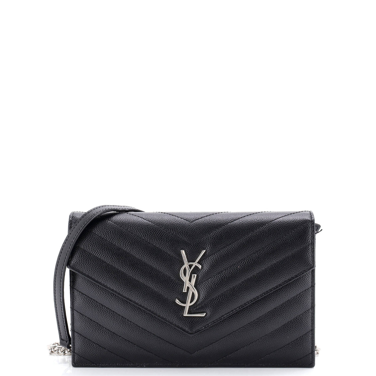 Saint Laurent Classic Monogram Wallet on Chain Matelasse Chevron Leather Small