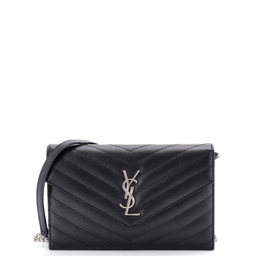 Classic Monogram Wallet on Chain Matelasse Chevron Leather Small